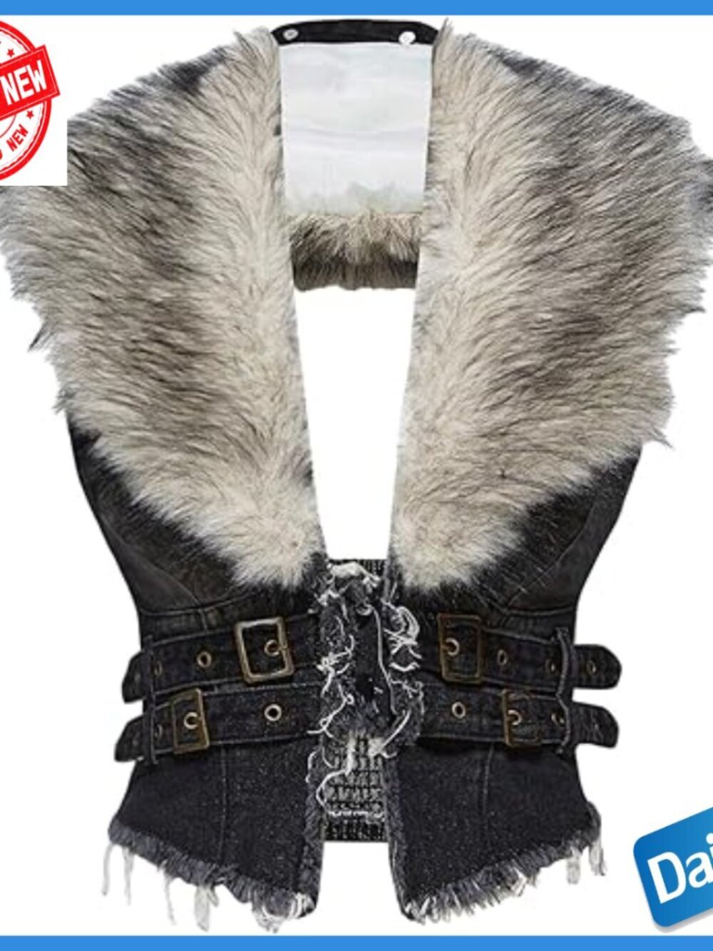 Distressed Denim Vest Sleeveless Cropped Top Slim Fit Backless